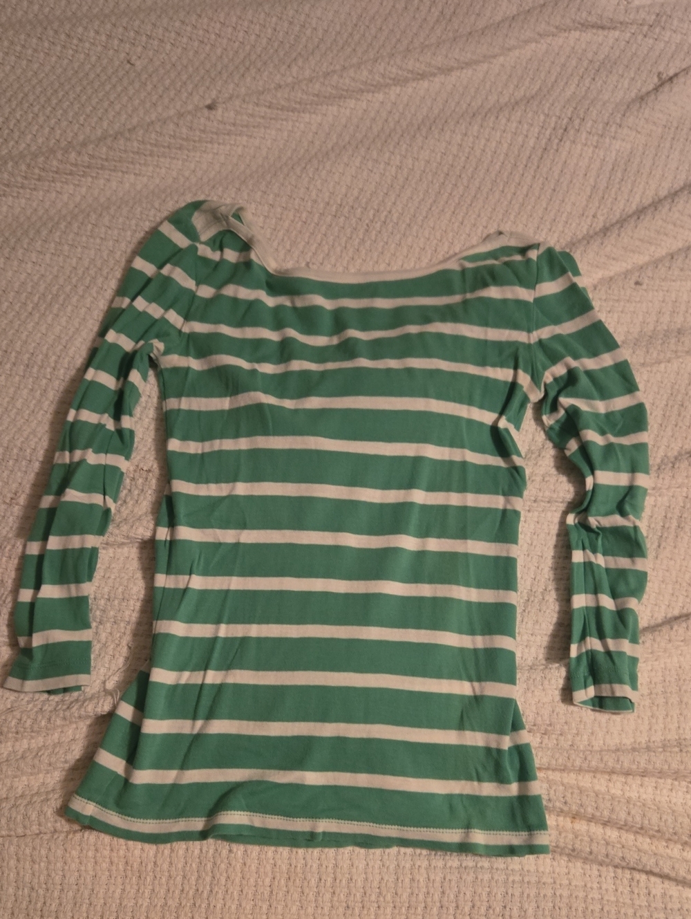 J.Crew Striped Green & White Boatneck Three Quarter-Sleeve Women's Top Size Xxs